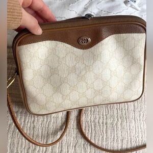 Genuine GUCCI • vintage 1980’s Gucci White Monogram leather strap Mini bag